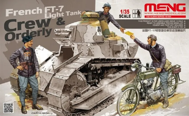 MENG Plastikový model figurek posádky tanku French FT-17 Light tank & Crewly Orderly