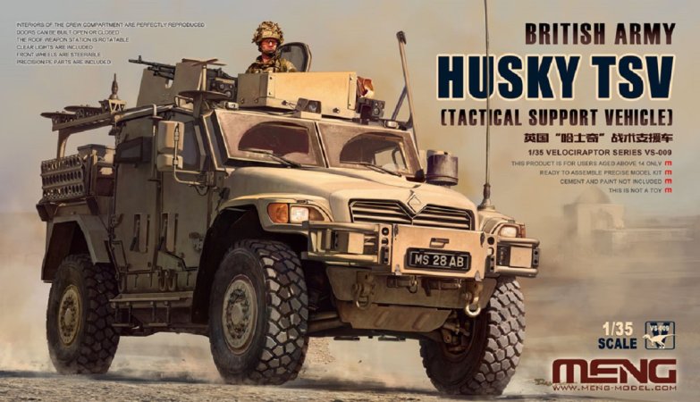 MENG Plastikový model vojenského auta British Army Husky TSV (Tactical support vehicle)