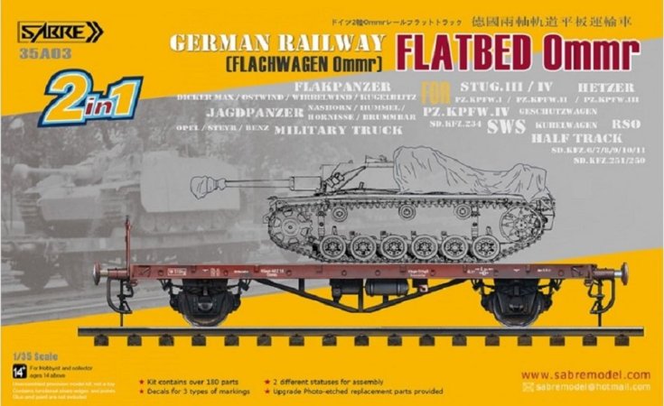 SABRE Plastikový model německého železničního vozu Flatbed Ommr (German railway) - 2v1