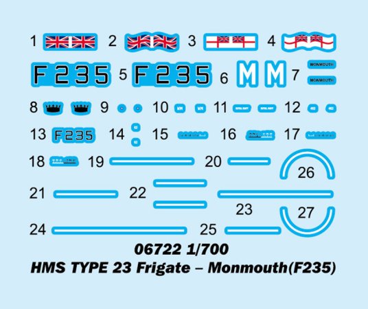 Trumpeter Plastikový model lodě HMS Type 23 Frigate - Monmouth (F235)