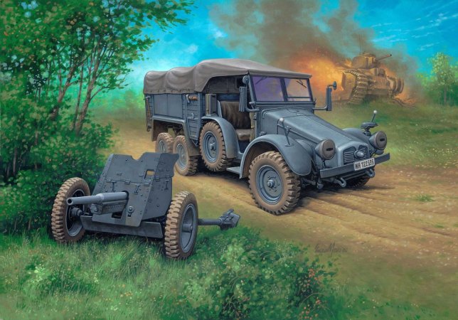 Revell Plastikový model auta Krupp Protze KFZ 69 with 3,7cm Pak