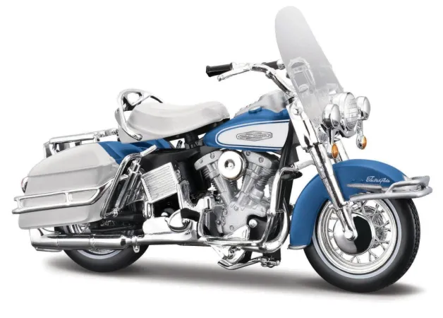 Maisto Sestavený kovový model motorky Harley Davidson 1966 FLH Electra Glide - modro-bílá, série 44