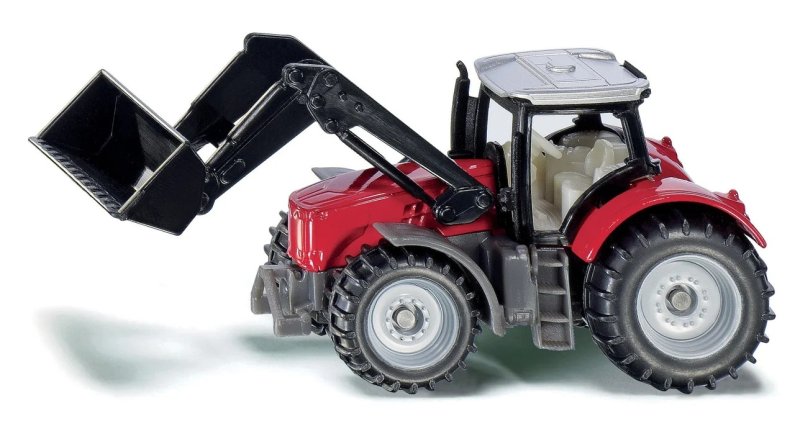 SIKU  Blister - Sestavený kovový model traktoru Massey Ferguson s předním nakladačem