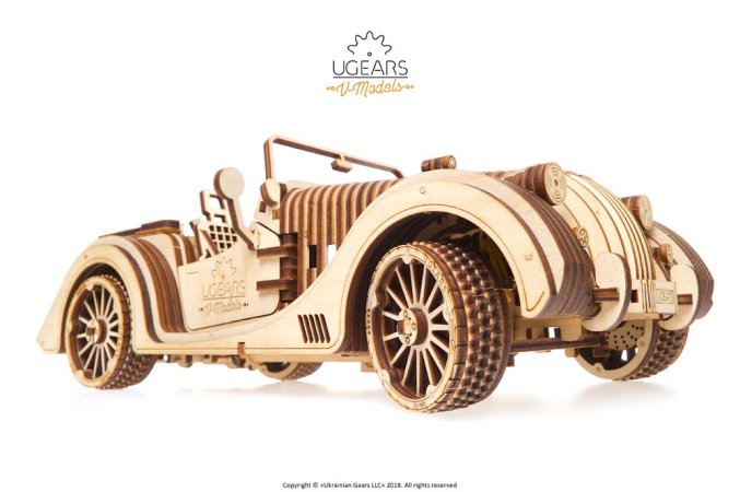 UGEARS 3D dřevěné mechanické puzzle - Vůz Roadster VM-01