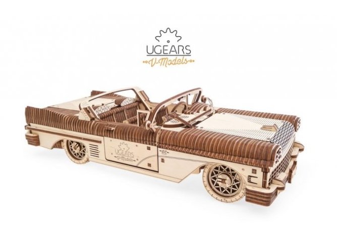 UGEARS 3D dřevěné mechanické puzzle - Kabriolet snů VM-05 (50's convertible)