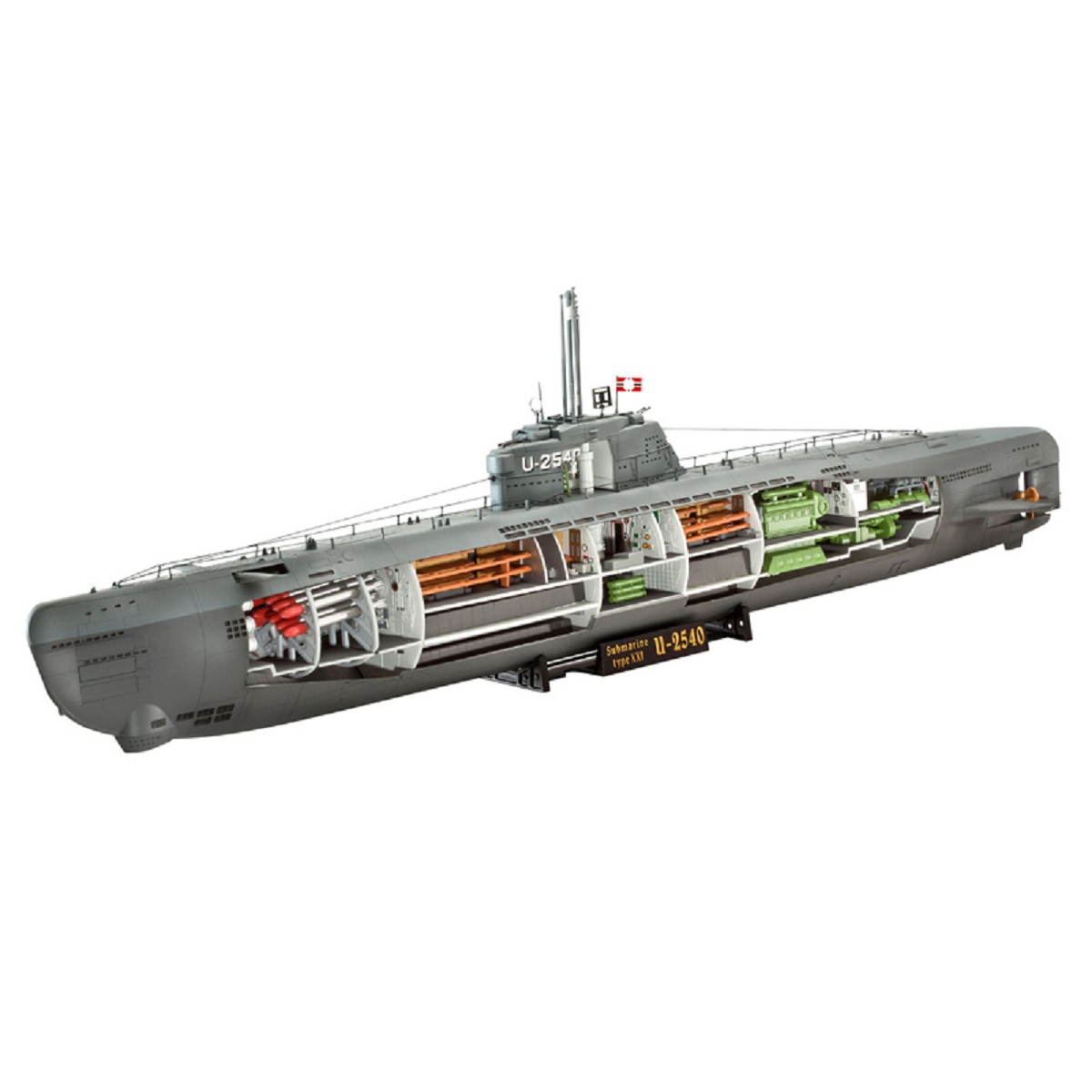 Revell Plastikový model ponorky German Submarine Type XXI with interior